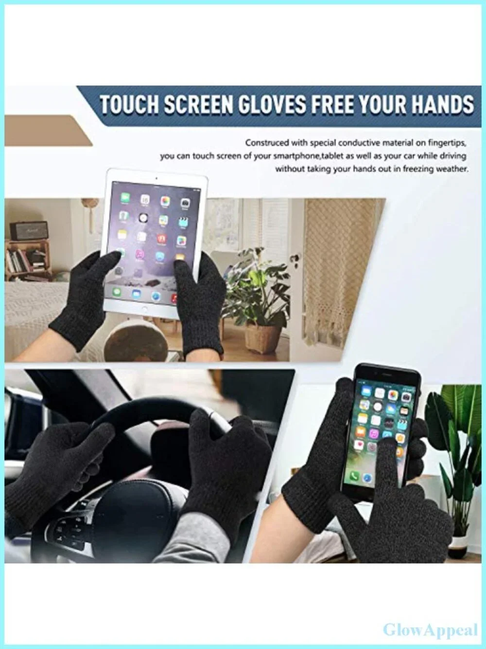 Winter Beanie Hat & Touchscreen Gloves Set Fleece Lined Unisex